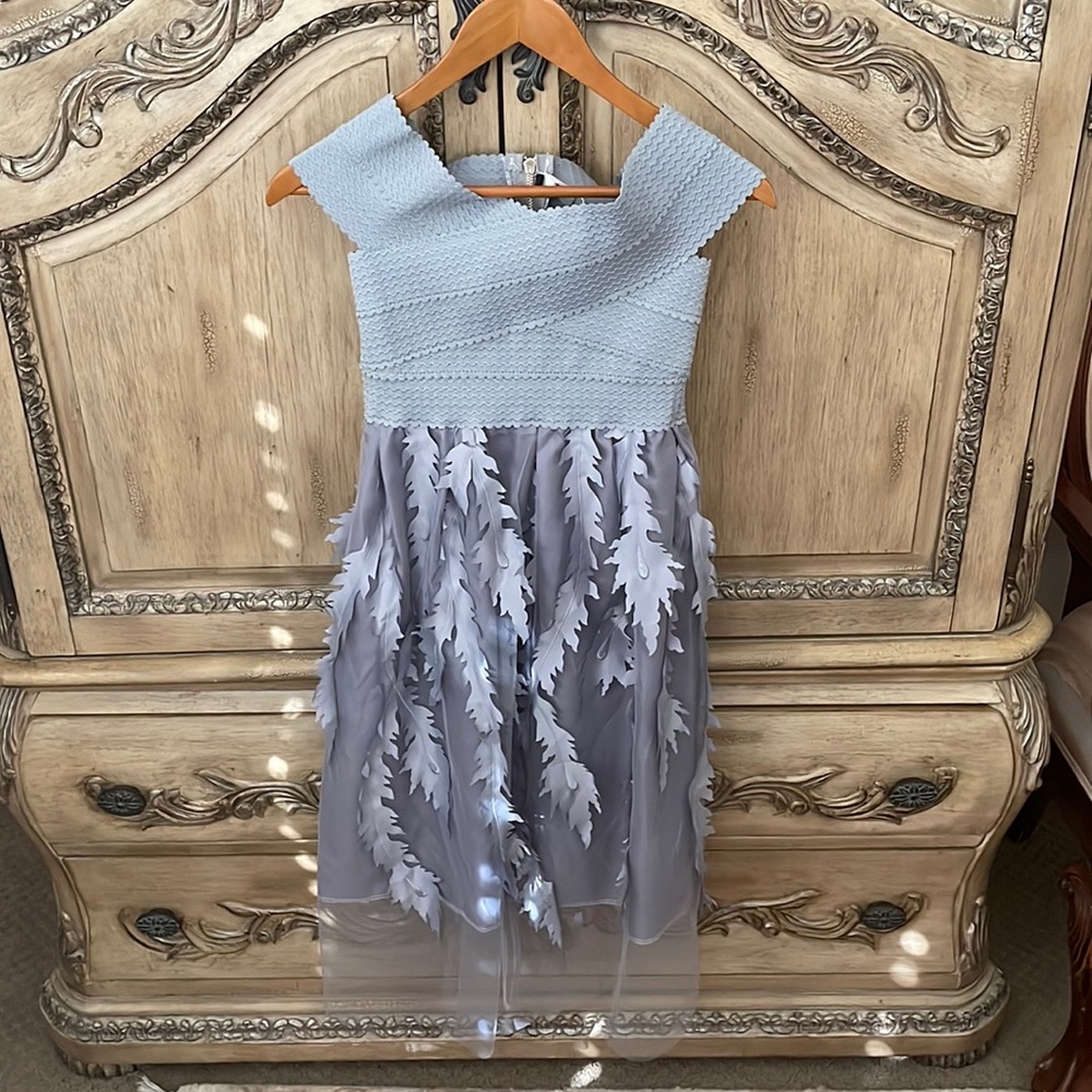 Beautiful light grey chiffon lace girls dress.